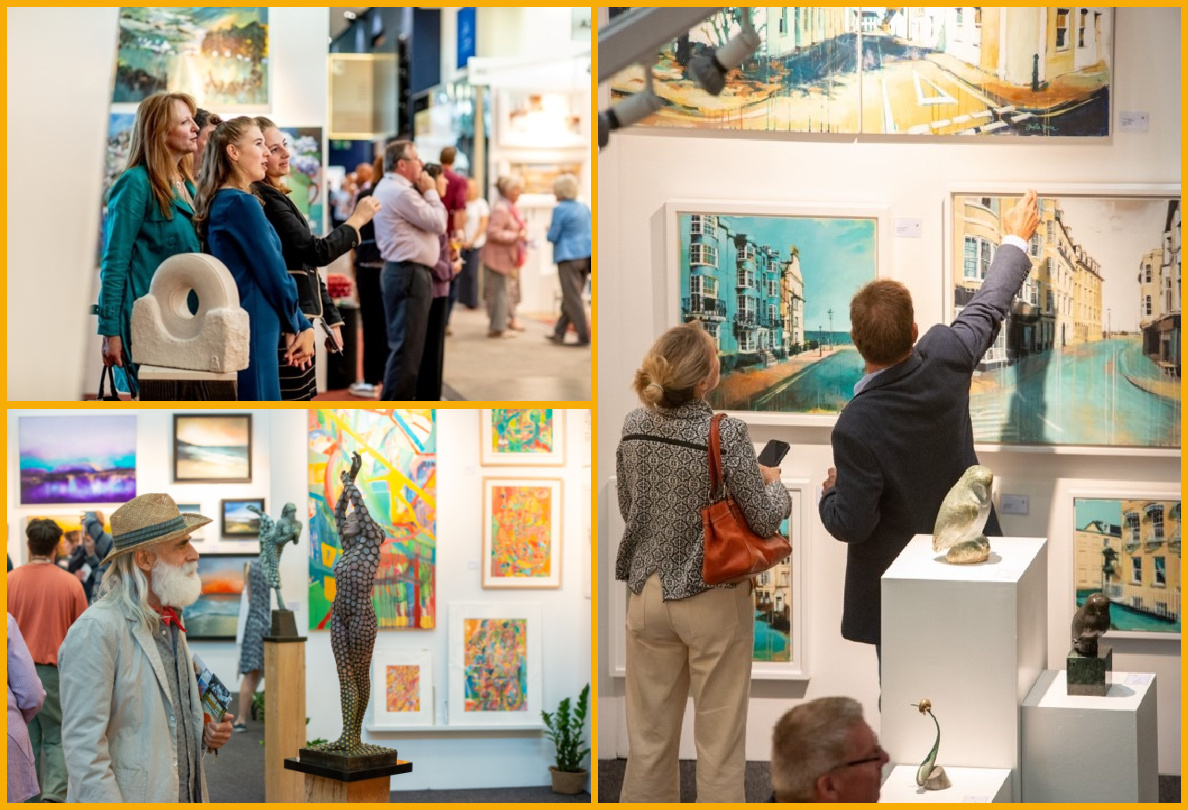 Guests viewing the art and sculptures at Fresh: Art Fair